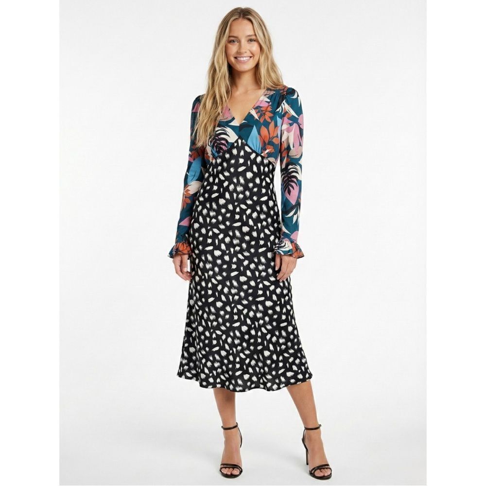Little Mistress Jocelyn MidiโDress 8 NWT Long Sleeve Multi Print Floral Wedding